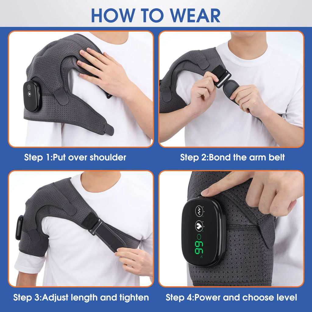 Electric Heating Shoulder Massage Belt 3 Level Vibration Shoulder Massager Adjustable Heated Back Neck Massage Wrap Muscle Relax