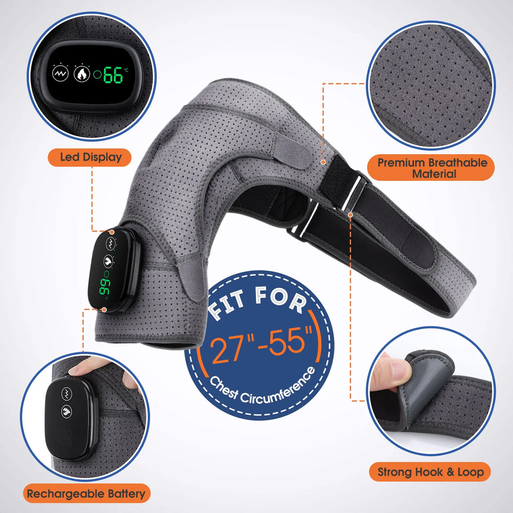 Electric Heating Shoulder Massage Belt 3 Level Vibration Shoulder Massager Adjustable Heated Back Neck Massage Wrap Muscle Relax
