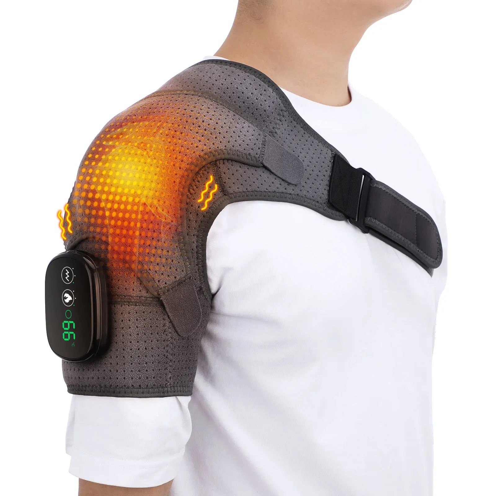 Electric Heating Shoulder Massage Belt 3 Level Vibration Shoulder Massager Adjustable Heated Back Neck Massage Wrap Muscle Relax