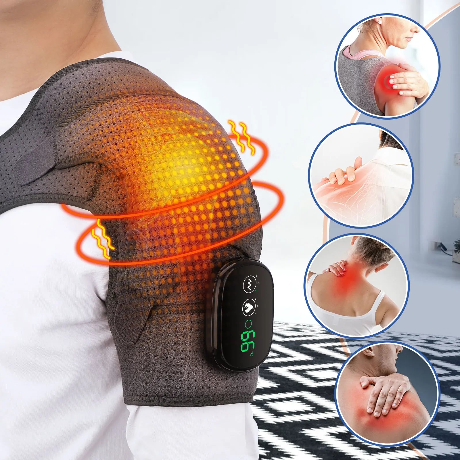 Electric Heating Shoulder Massage Belt 3 Level Vibration Shoulder Massager Adjustable Heated Back Neck Massage Wrap Muscle Relax