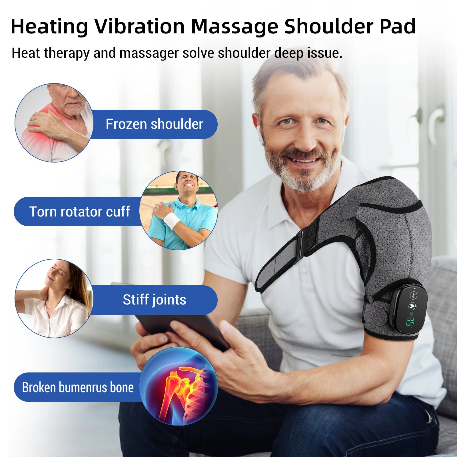 Electric Heating Shoulder Massage Belt 3 Level Vibration Shoulder Massager Adjustable Heated Back Neck Massage Wrap Muscle Relax