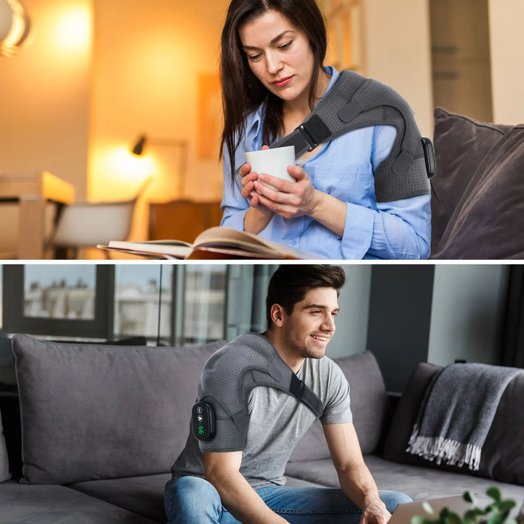 Electric Heating Shoulder Massage Belt 3 Level Vibration Shoulder Massager Adjustable Heated Back Neck Massage Wrap Muscle Relax