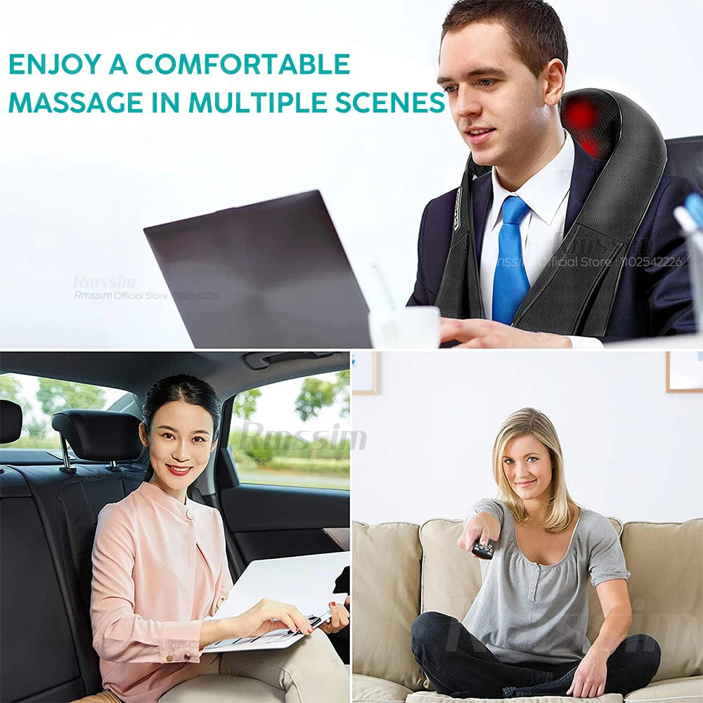 Shiatsu Neck and Shoulder Massager Heated Back Massager U Shape Deep Kneading Electric Massage Pillow For Neck Waist Leg Body